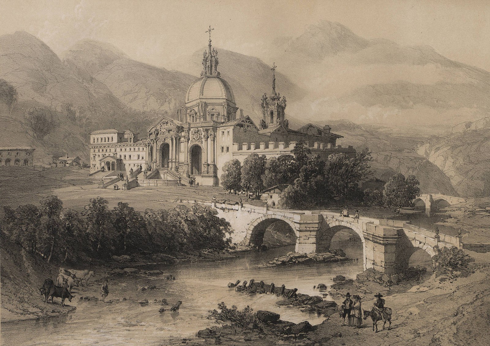 San Ignacio de Loyola en Guipúzcoa original drawing from the Vol. 3 of "España artística y monumental"